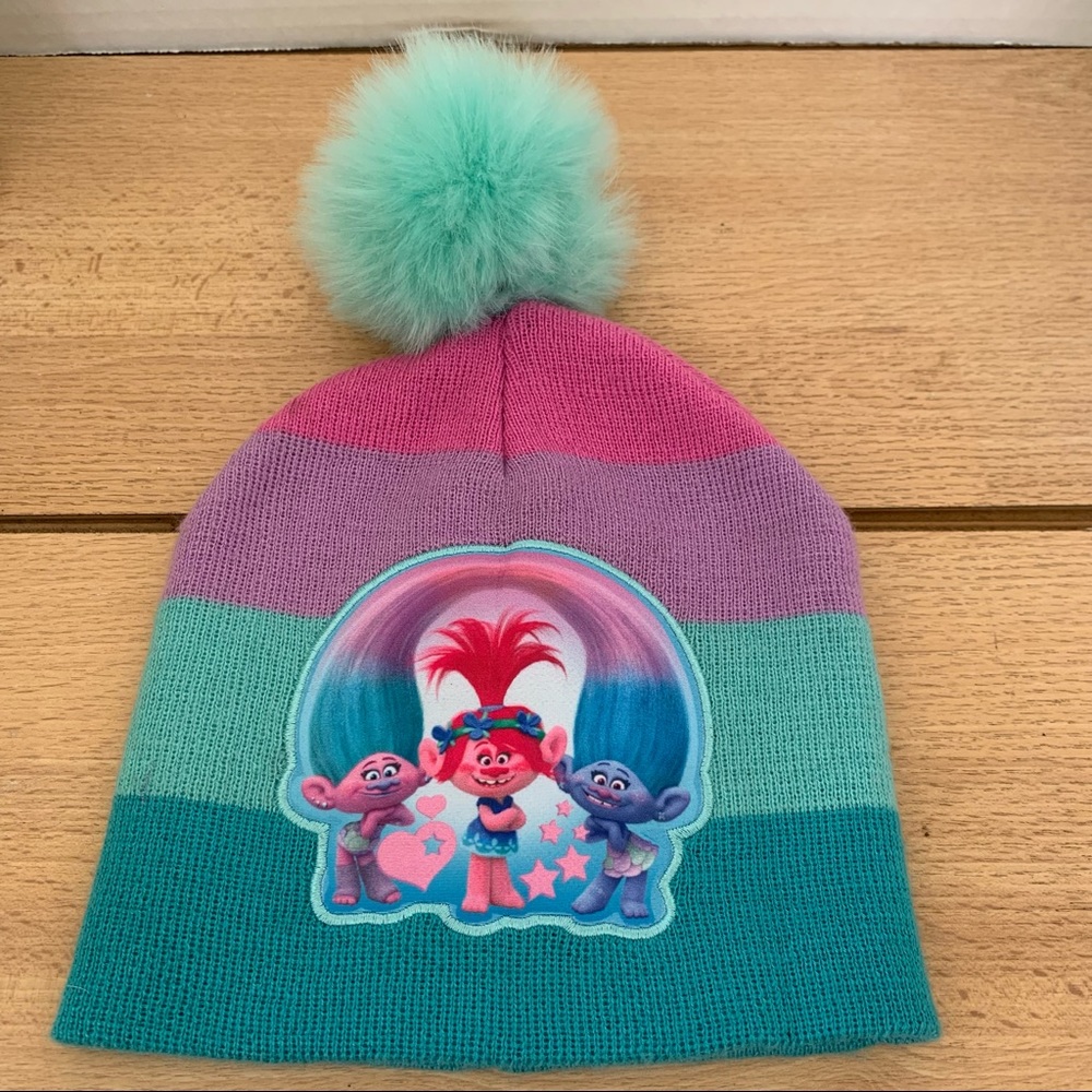 Trolls stripe colors beanie with Pom Pom